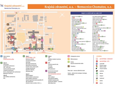 Mapa areálu Nemocnice Chomutov.