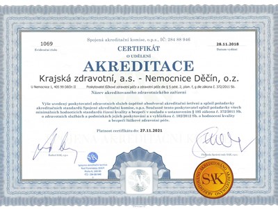 Nemocnice Krajské zdravotní v Děčíně a Ústí nad Labem splňují akreditační standardy SAK