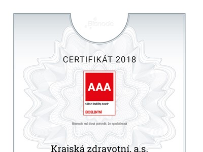 Certifikát Krajská zdravotní, a. s., 2018